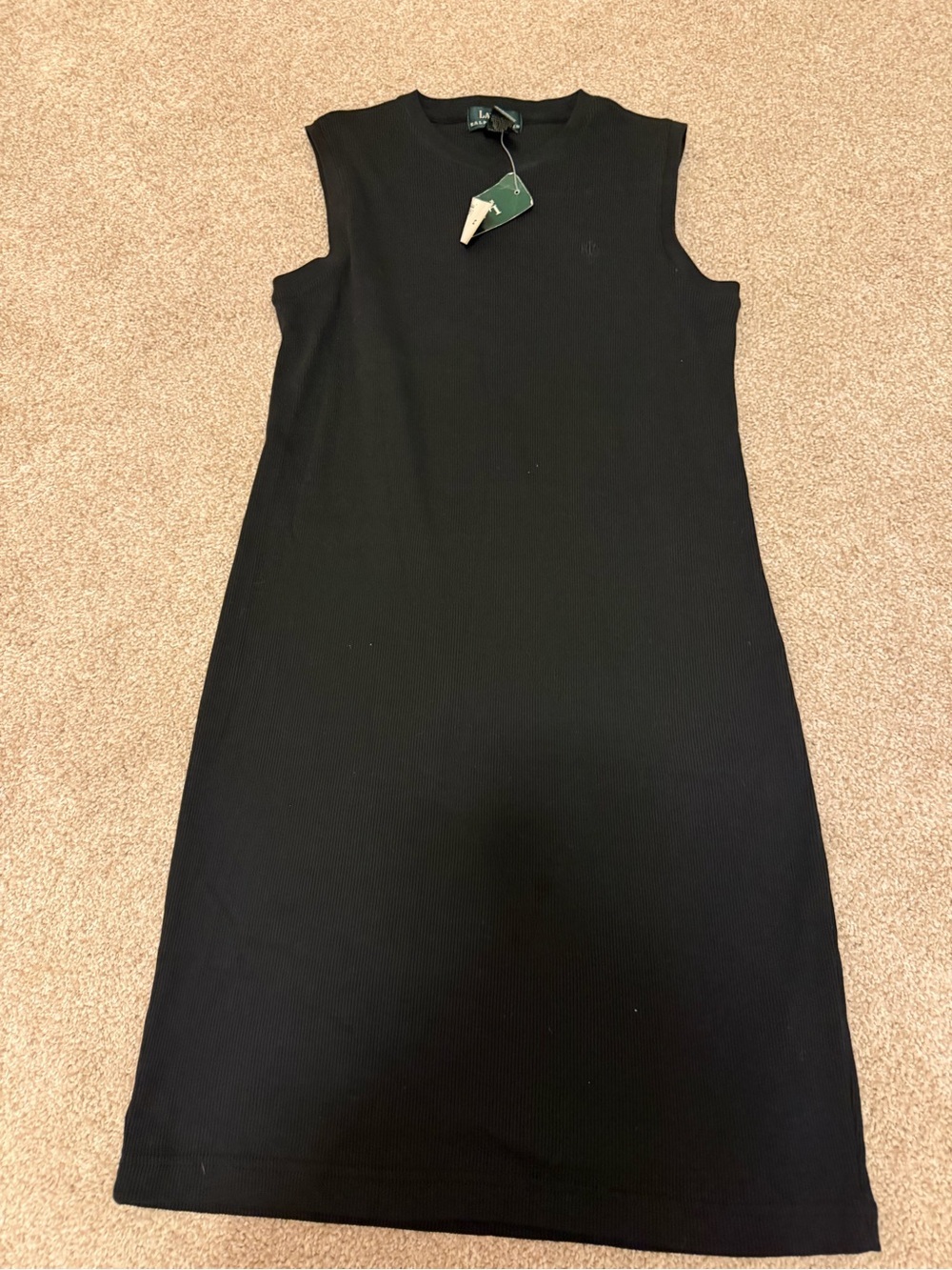 Lauren Ralph Lauren Black Ribbed mini 100% cotton dress M NWT